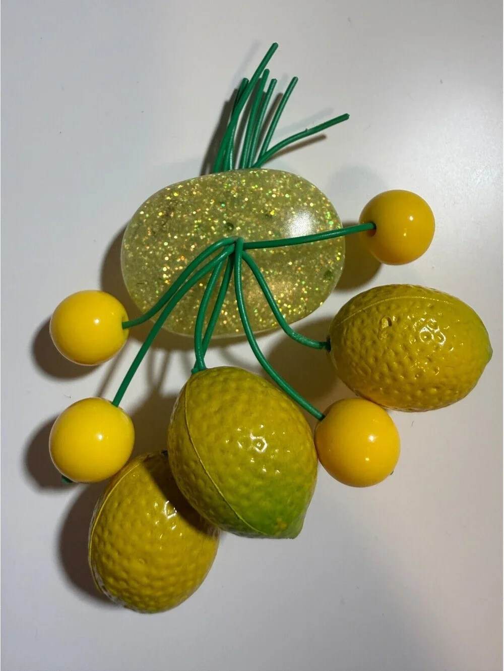 Zesty Lemon Fruit Salad! Brooch - Luxulite Citrus Fakelite Reproduction Lucite